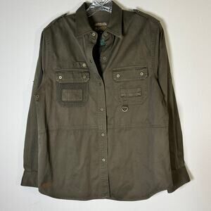 VTG Lauren Ralph Long Sleeve Snap Button Utility Shacket Women's M Olive Green